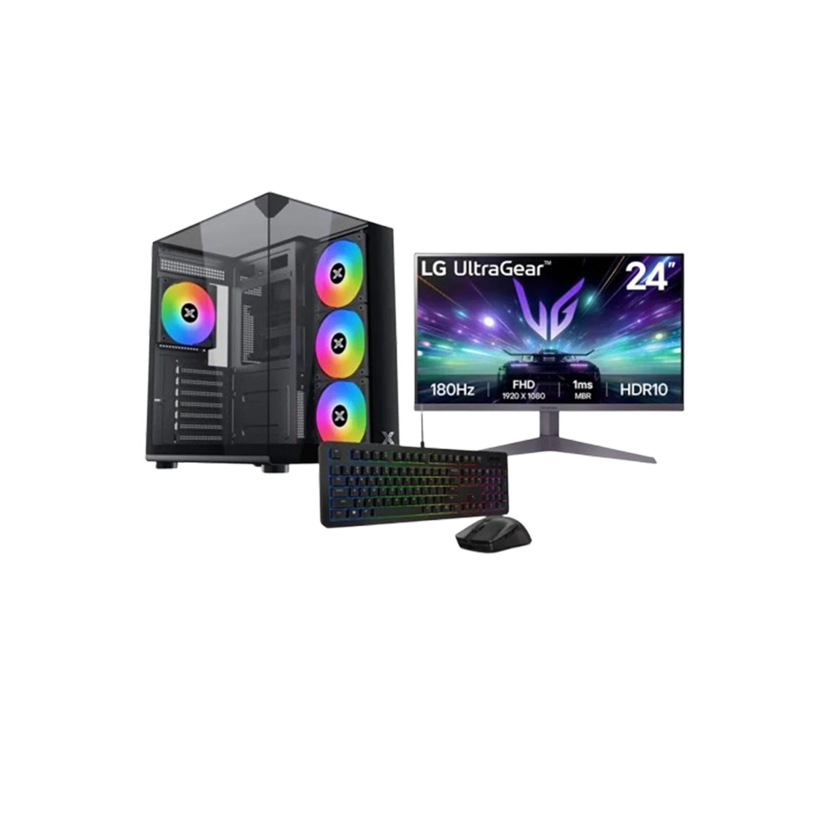 149 Gaming PC i5-12400F Processor, H610 DDR4 Motherboard, 16GB DDR4 RAM, 1TB NVMe SSD, NVIDIA GeForce RTX 5060 8GB, 650W PSU, Xigmatek Aqua Compact ATX Case 4x ARGB Fans, Wi-Fi Adapter, Win 11 Pro + LG 24" 180Hz Monitor & Legion KM310 Combo - الصورة 1