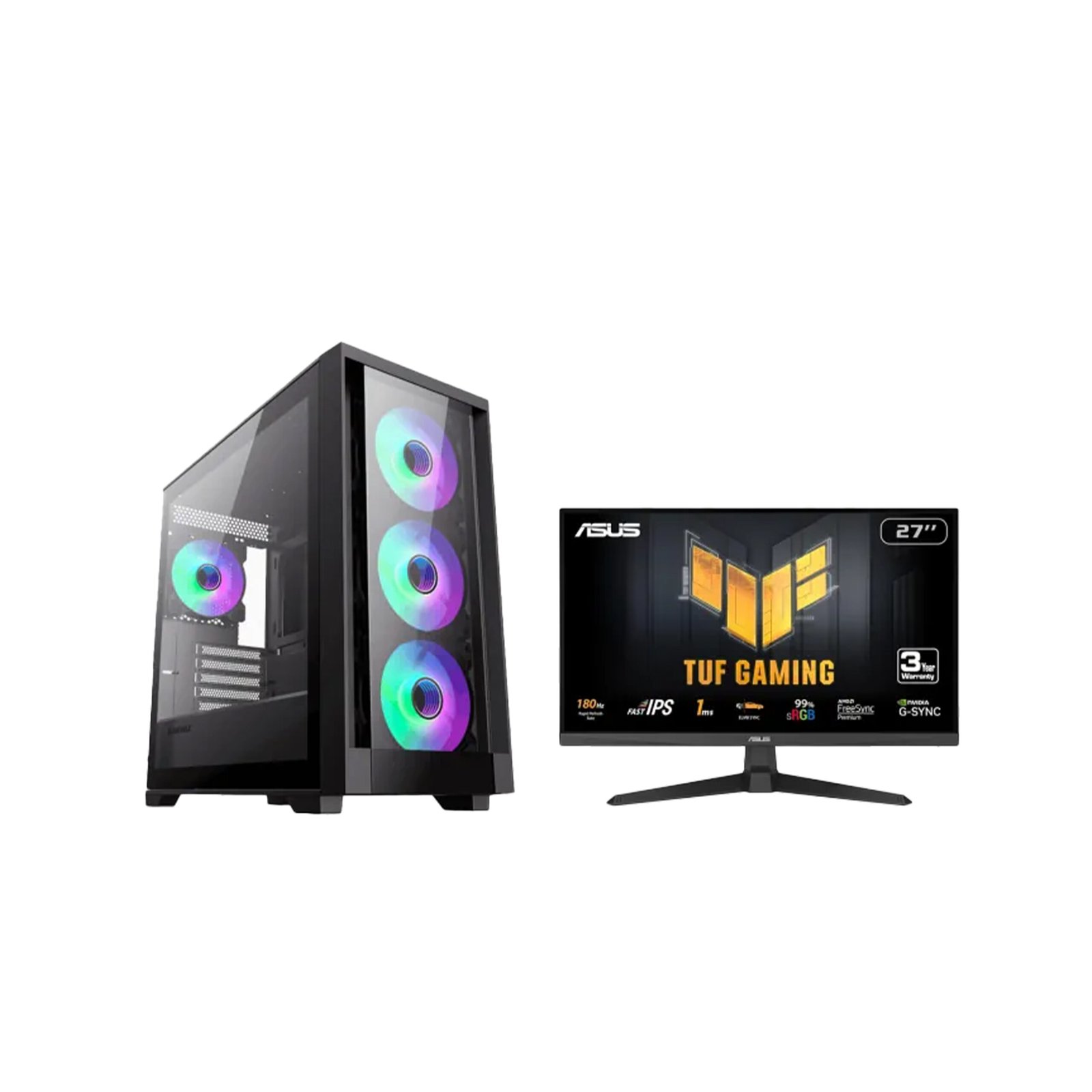154 Gaming PC i5-14400F Processor, MSI BOMBER B760 WIFI D5 Motherboard, 32GB RAM DDR5, 1TB SSD NVME, RTX 5070 12GB VGA, 850 WATT PSU, AZZA L240 Liquid Cooler ,GameMax Defender TG Mid Tower Case, Windows 11 Pro (License) + Asus TUF Gaming 27" FHD Monitor - الصورة 1