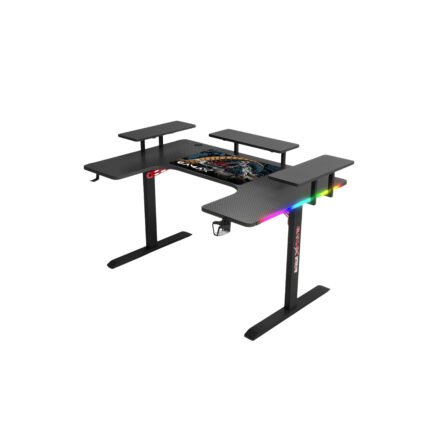جاماكس P203 طاولة ألعاب وورك ستيشن كاربون فايبر RGB مع رفوف متعددة المستويات وماوس باد مقاس 160x100x74 سم - أسود (غير شامل التركيب)