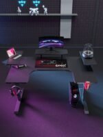 جاماكس P203 طاولة ألعاب وورك ستيشن كاربون فايبر RGB مع رفوف متعددة المستويات وماوس باد مقاس 160x100x74 سم - أسود (غير شامل التركيب) - الصورة 4