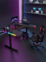 جاماكس P203 طاولة ألعاب وورك ستيشن كاربون فايبر RGB مع رفوف متعددة المستويات وماوس باد مقاس 160x100x74 سم - أسود (غير شامل التركيب) - الصورة 6