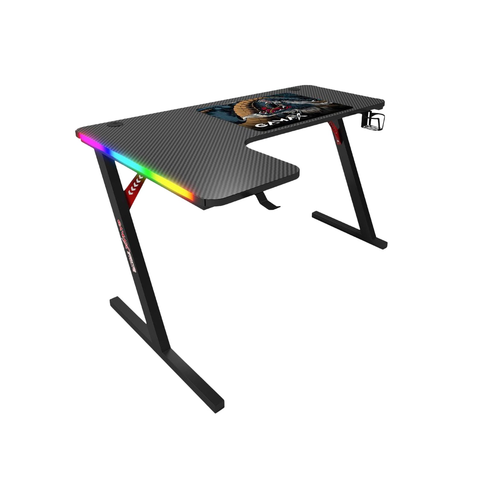 191 جاماكس P201-LB طاولة ألعاب كاربون فايبر RGB مقاس 140x100x74 سم مع ماوس باد (شكل L - يسار) - أسود (غير شامل التركيب) - الصورة 1