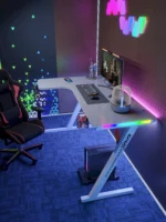 جاماكس P201-LW طاولة ألعاب كاربون فايبر RGB مقاس 140x100x74 سم مع ماوس باد (شكل L - يسار) - أبيض (غير شامل التركيب) - الصورة 2