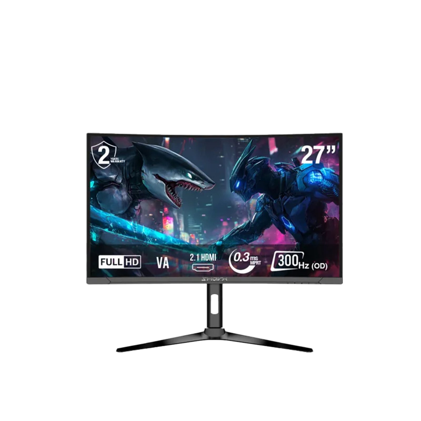 268 SharX Jaws 27F300VC 27" VA Panel FHD 300Hz 0.3ms HDMI 2.1 With AMD FreeSync & Nvidia G-Sync Compatibility Curved Gaming Monitor - Black - الصورة 1