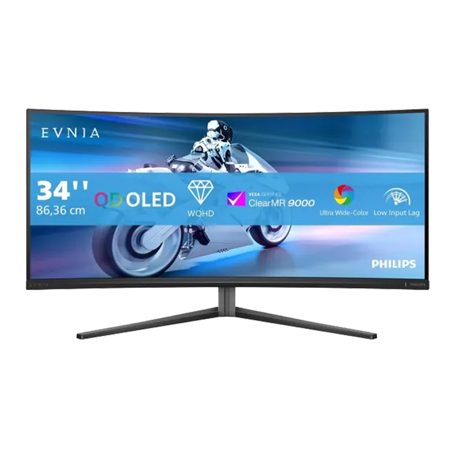 290 Philips Evnia 34M2C6500 34" OLED Curved Gaming Monitor – WQHD 3440x1440, 175Hz, 0.03ms, HDR400, Ambiglow, FreeSync Premium Pro, G-Sync Compatible, HDMI, DP, USB Hub – Dark Gray - الصورة 1