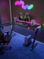 جاماكس P201-LB طاولة ألعاب كاربون فايبر RGB مقاس 140x100x74 سم مع ماوس باد (شكل L - يسار) - أسود (غير شامل التركيب) - الصورة 2