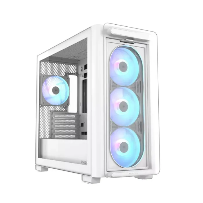 90dc00k3-b19010_0004_layer_0 Asus A23 Plus Mid Tower Front Side & Left Side Tempered Glass Panel Case With 4 Fan RGB - White - الصورة 1