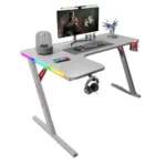 جاماكس P201-LW طاولة ألعاب كاربون فايبر RGB مقاس 140x100x74 سم مع ماوس باد (شكل L - يسار) - أبيض (غير شامل التركيب)