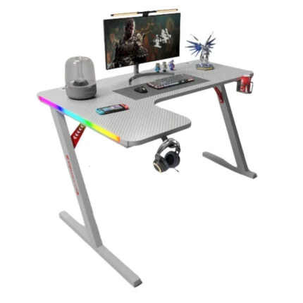 جاماكس P201-LW طاولة ألعاب كاربون فايبر RGB مقاس 140x100x74 سم مع ماوس باد (شكل L - يسار) - أبيض (غير شامل التركيب)