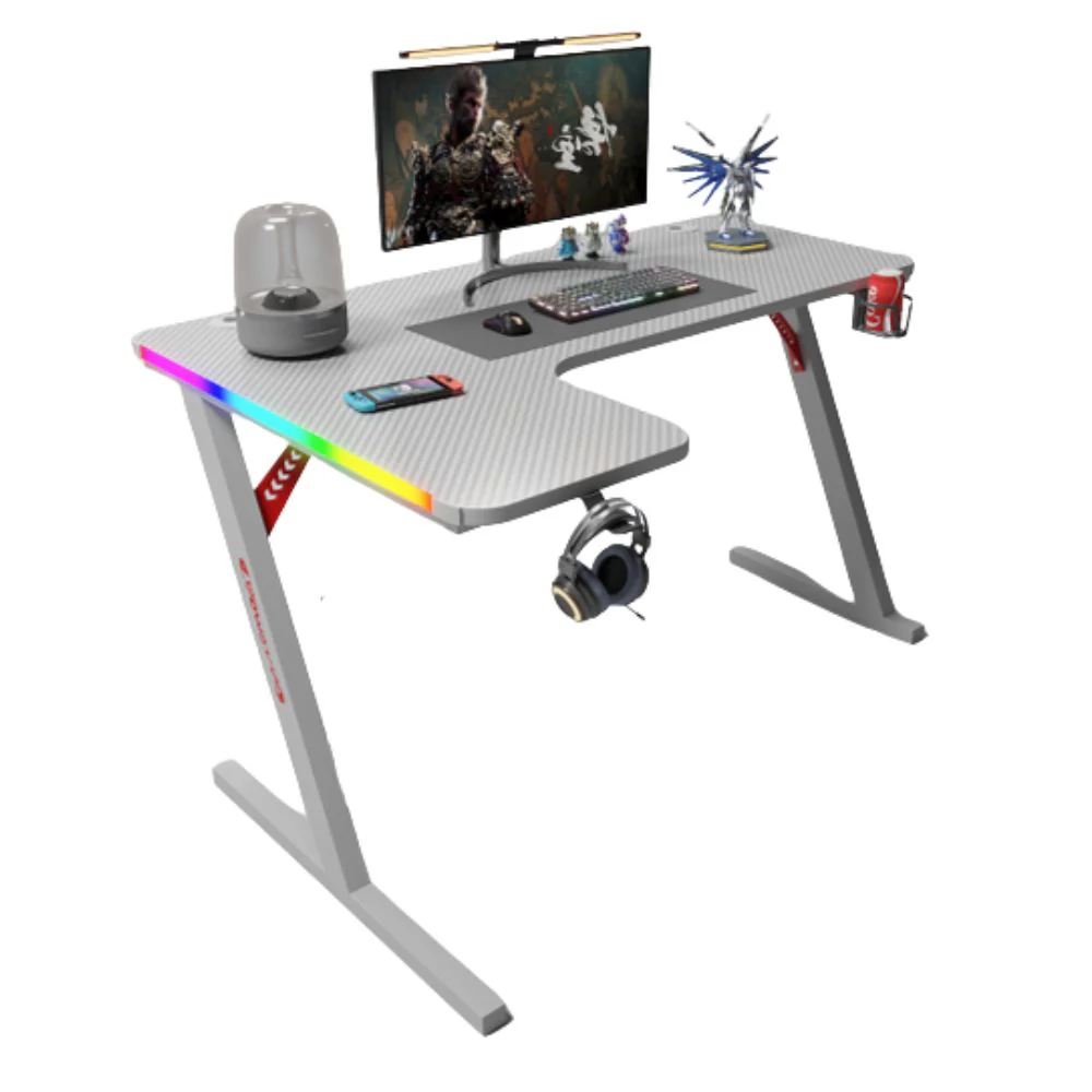 Untitleddesign-2026-03-17T133308.950 جاماكس P201-LW طاولة ألعاب كاربون فايبر RGB مقاس 140x100x74 سم مع ماوس باد (شكل L - يسار) - أبيض (غير شامل التركيب) - الصورة 1