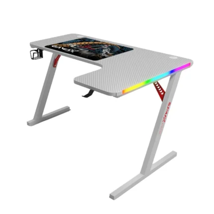 جاماكس P201-RB طاولة ألعاب كاربون فايبر RGB مقاس 140x100x74 سم مع ماوس باد (شكل L - يمين) - ابيض (غير شامل التركيب)