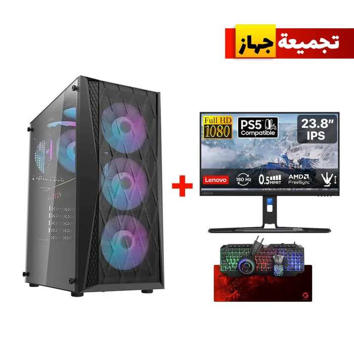 ns029373 Gaming PC,i5-13400F CPU,H610 D4 Motherboard,16GB RAM D4,1TB SSD NVME,RTX 3050 6GB VGA,700 WATT PSU,DarkFlash DK352 ATX Mid Tower Case,4x ARGB Fans,Win 11 Pro+Lenovo Legion R24E 23” FHD Gaming Monitor+Gameon All-In-One Wired Keyboard,Headset,Mouse,Mousepad - الصورة 1