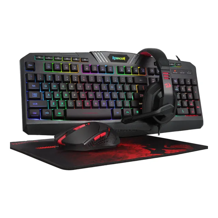 s1011 Redragon Gaming Essentials RGB Wired KeyBoard Mouse Headset & Mouse Pad 4 in 1 Set - Black - الصورة 1