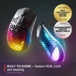SteelSeries Aerox 3 Wireless/Bluetooth Ultralight Weight Gaming Mouse 18,000 CPI, 6 Programmable Button, 200 Hour Battery Life - Black - الصورة 6