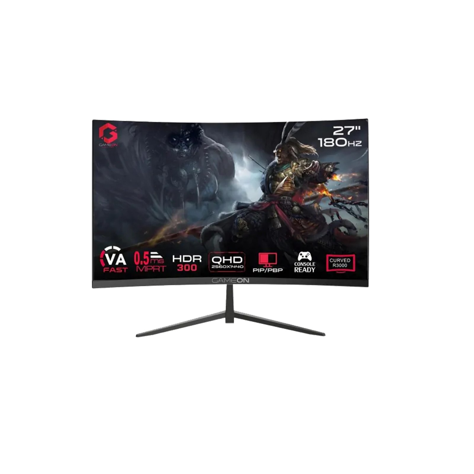 341 Gameon Pro Series 27" VA Panel QHD 180Hz 0.5ms HDMI 2.1, With AMD FreeSync & Nvidia G-Sync Compatible Curved R3000 Gaming Monitor - الصورة 1