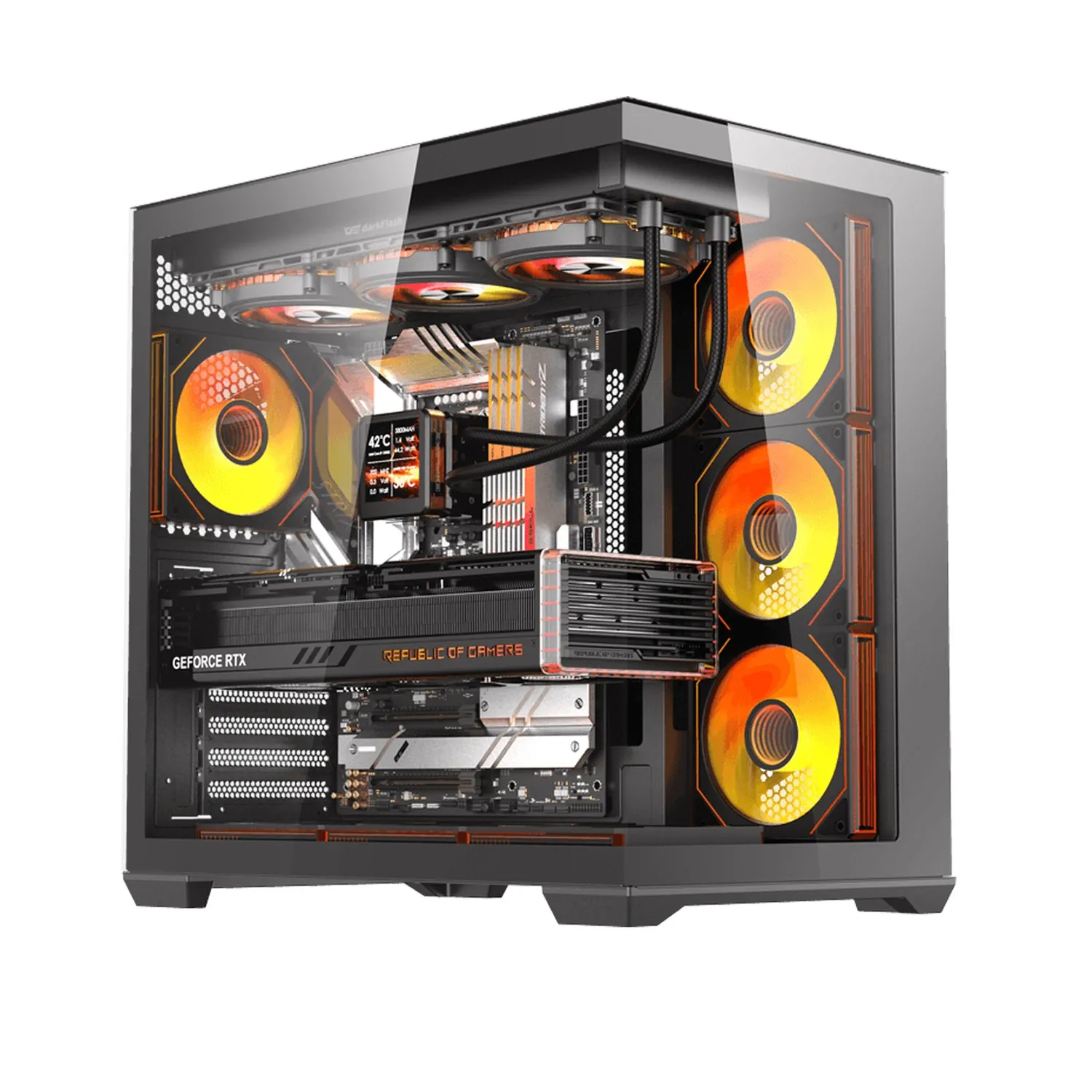 c280b_0015_layer_0 Gaming PC i7-14700kF, ASUS Z790-P WiFi, 32GB DDR5, 2TB NVMe SSD, RTX 5070 Ti 16GB, L360 Liquid Cooler, 850W Gold PSU,Darkflash C280 E-ATX Full-Tower PC Gaming Case, 7×ARGB Fans Included, 270° Tempered Glass, Windows 11 Pro - الصورة 1