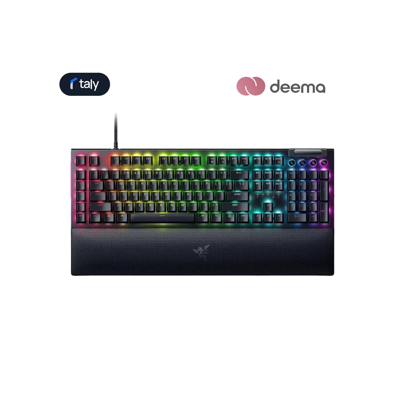373 Razer BlackWidow V4 Mechanical Gaming Keyboard: Green Switches Tactile & Clicky, Chroma RGB, 6 Macro Keys, Magnetic Wrist Rest, Doubleshot ABS Keycaps, Roller & Media Keys - Black - الصورة 1