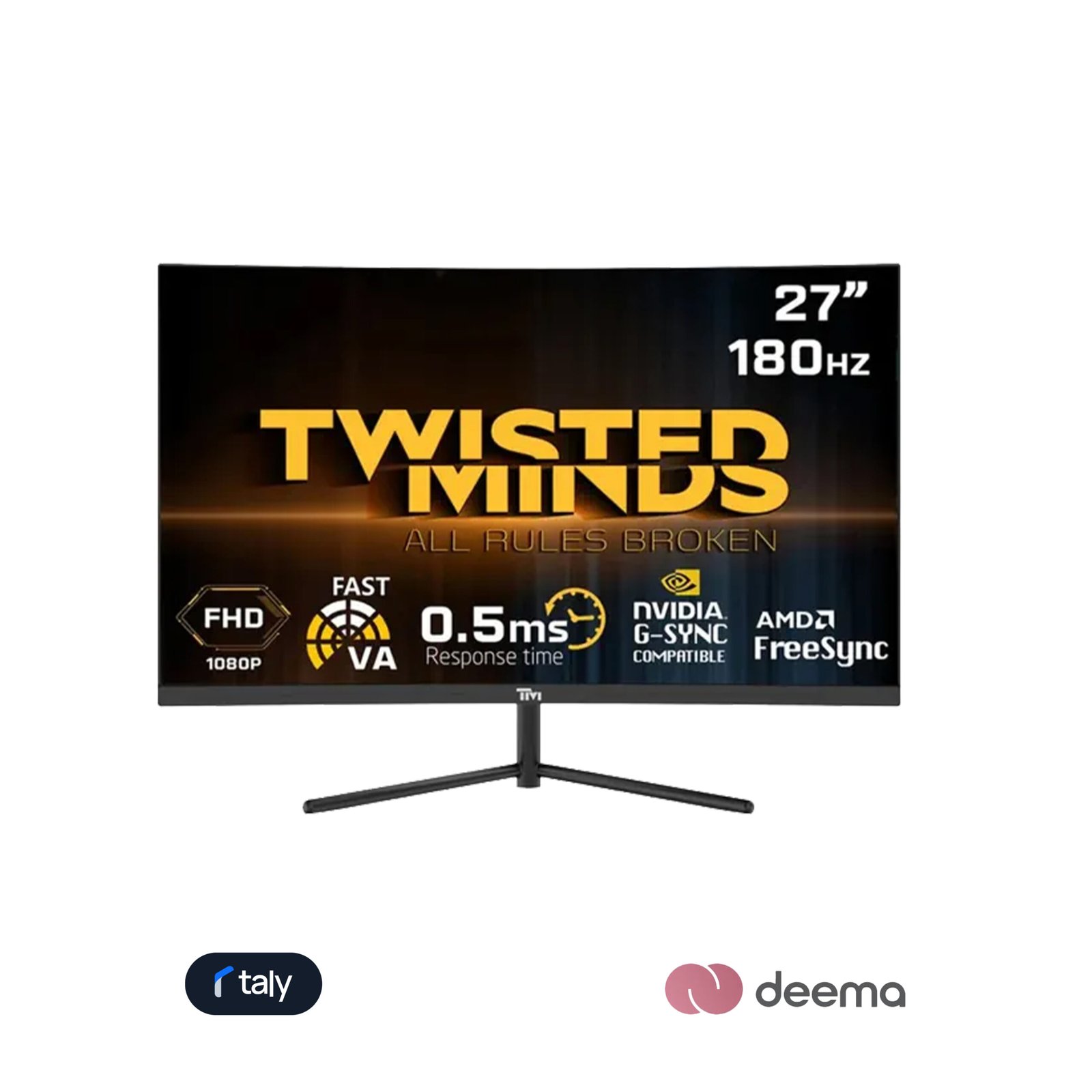 381 Twisted Minds 27'‘ FHD VA, 180Hz, 0.5ms, HDMI2.0, HDR Curved Gaming Monitor - Black - الصورة 1