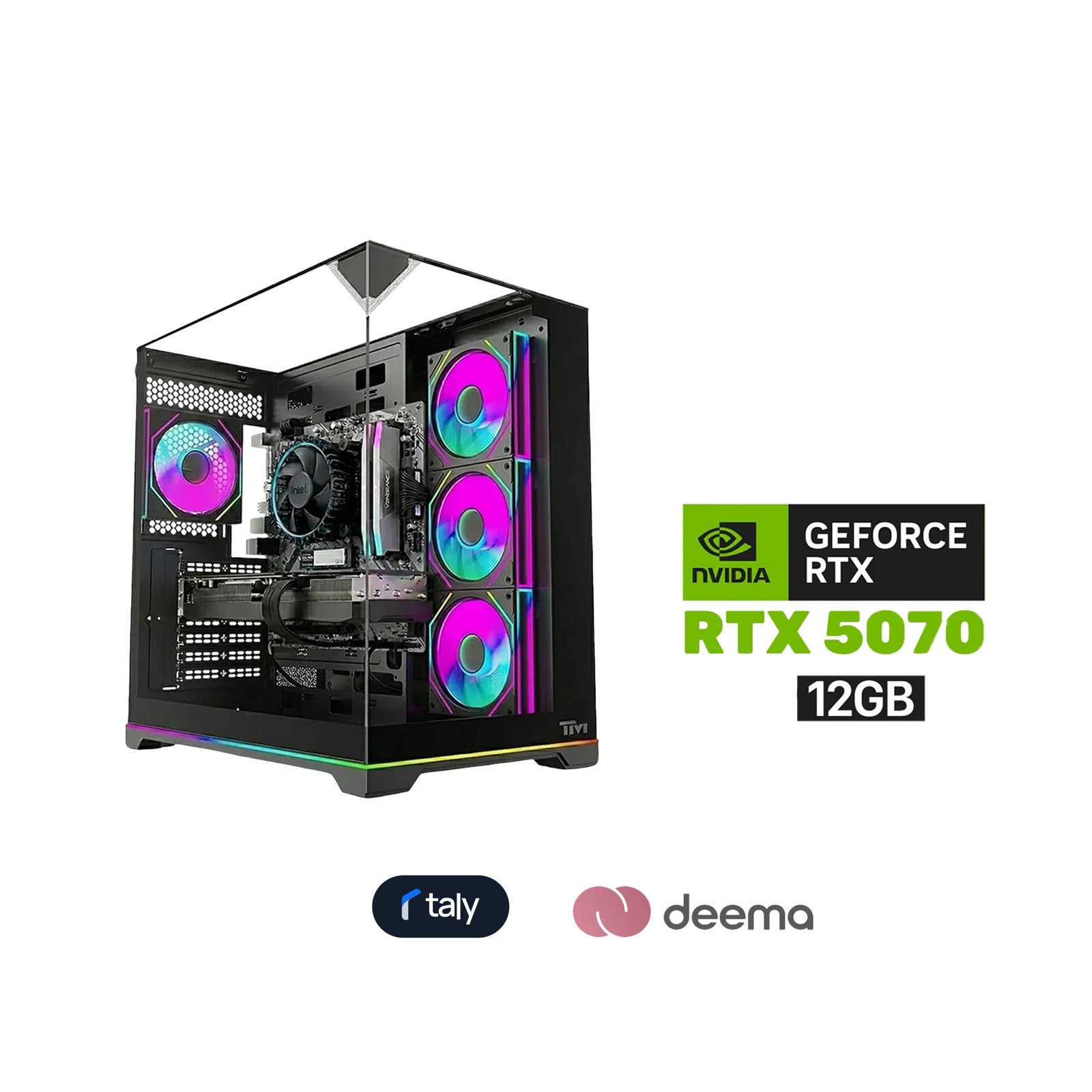 387 Gaming PC - Intel Core Ultra 5-225F Processor, B860M-K D5 Motherboard, 16GB DDR5 RAM, 1TB SSD NVMe, RTX 5070 12GB VGA, 850 WATT PSU, L240 Liquid Cooler, Twisted Minds Elite ATX Mid Tower Case, 4x Pre-Installed ARGB Fans, Windows 11 Pro (License) - الصورة 1