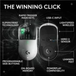 ⁦Logitech PRO X2 SUPERSTRIKE Lightspeed Wireless Gaming Mouse, Ultra-Fast Performance, Ultra Lightweight, Customizable Click Haptics, USB-C Charging, for PC/Mac/Laptop - Lunar Eclipse⁩ - الصورة ⁦6⁩