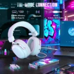 Attack Shark L30 Pro Wired+2.4G & BT Tri-Mode Gaming Headset, Omnidirectional Microphone Wireless Range Upto 10 Meter - White & Silver - الصورة 6